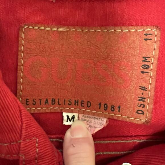 Guess Women's Denim Jacket Medium Vtg Red Jean Pockets Trucker Biker 90's Y2K - Picture 5 of 10
